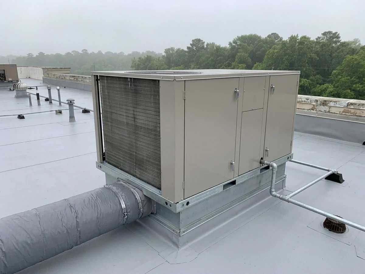 New commercial rooftop package unit after replacement